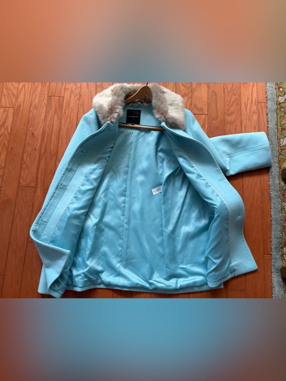 Talbots: size 18,  Ice Blue Wool Peacoat with Faux Fur Collar - Picture 4 of 5